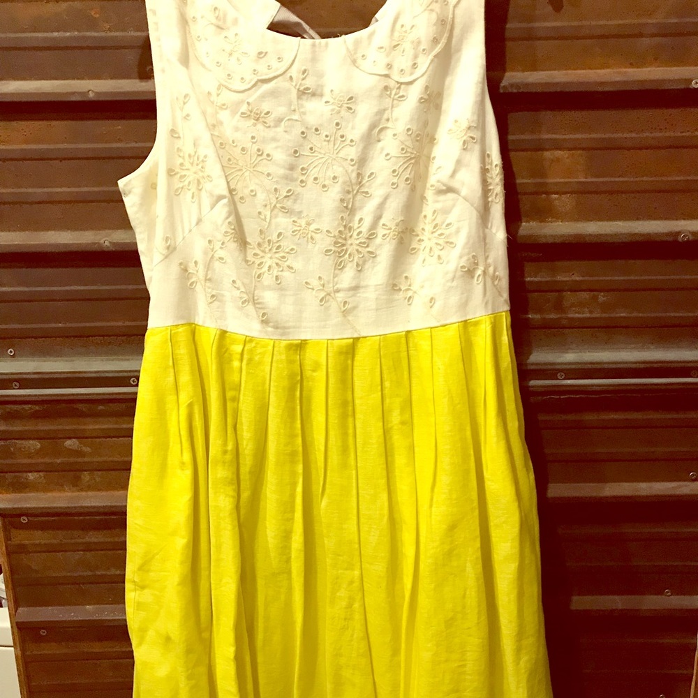 Anthropologie dress yellow and cream embroidered.